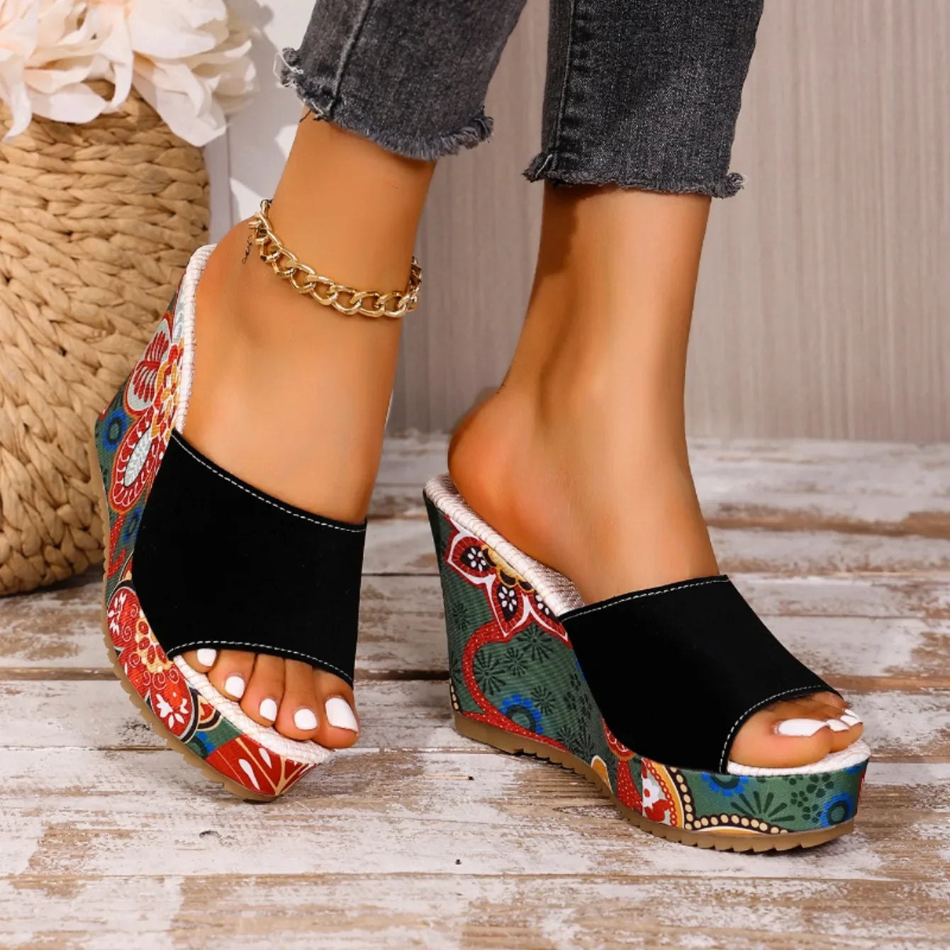 MARCELLE VELVET WEDGE SANDALS