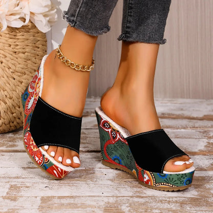 MARCELLE VELVET WEDGE SANDALS