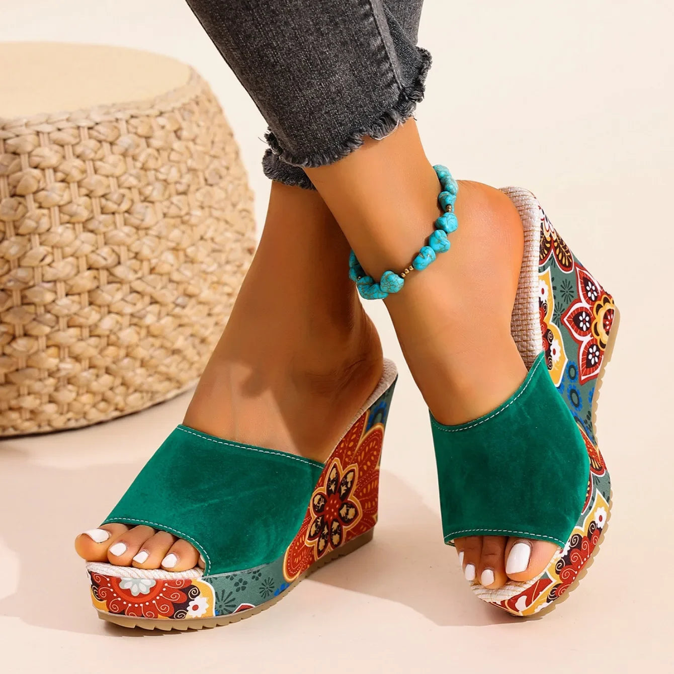 MARCELLE VELVET WEDGE SANDALS